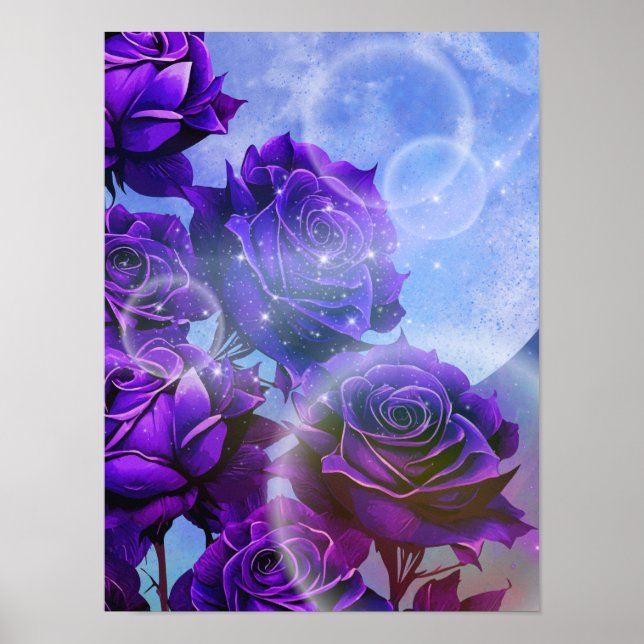 Póster Jardín Rosa iluminado por luna (Frente)