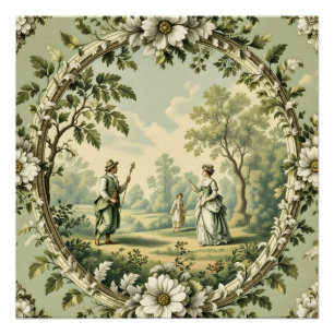 Póster Jardín vintage salvia verde floral