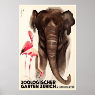 Póster Jardín Zoológico Zurich Suiza Vintage