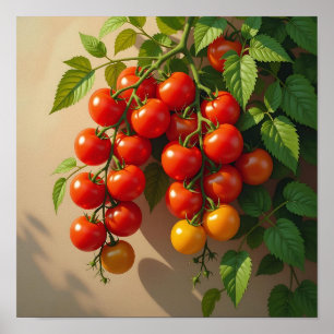 Póster Jardinería de plantas de tomate con vibraciones de