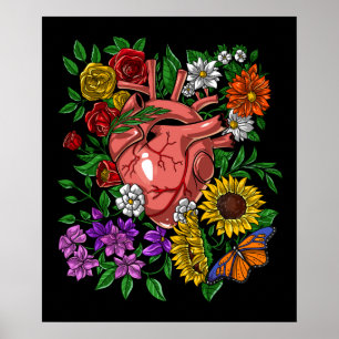 Póster Jardinería floral anatómica del corazón
