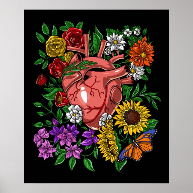 Póster Jardinería floral anatómica del corazón (Frente)
