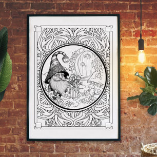 Póster Jardinería Gnome Coloraje para adultos
