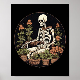 Póster Jardinería Skeleton Planta Halloween Gardening