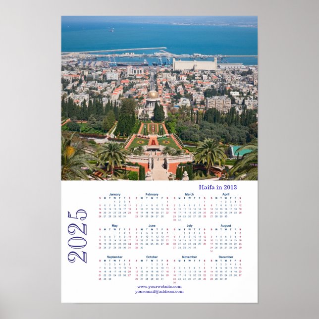 Póster Jardines Bahá'í, Haifa en 2013, Israel (Frente)
