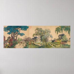 Póster Jardines de la finca de 1890 Pájaros y Estanque Ar