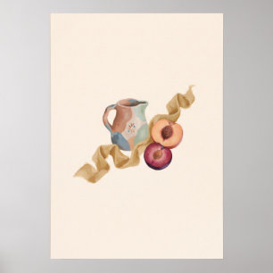 Póster Jarra de cerámica floral de melocotón y ciruela Ar