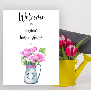 Póster Jarra de flores Bienvenidos a la fiesta de baby sh