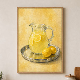 Póster Jarra de limonada Cartel de acuarela Cottagecore