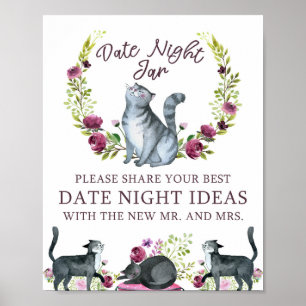 Póster Jarra de Noche de Fecha de Ducha Nupcial Tema Gato