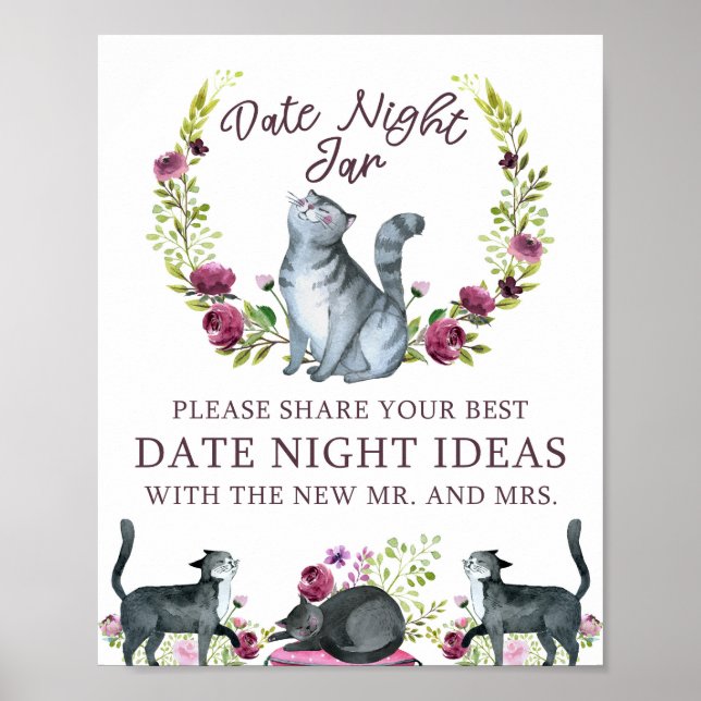Póster Jarra de Noche de Fecha de Ducha Nupcial Tema Gato (Frente)