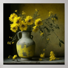 Póster Jarrón Antiguo de Flores Amarillas
