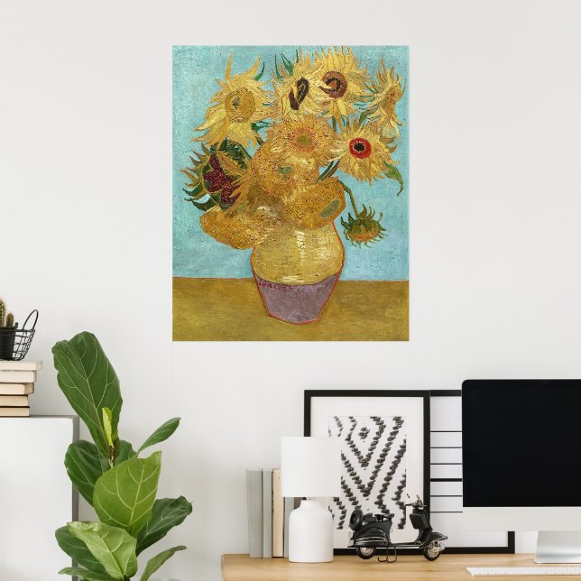 Póster Jarrón con doce girasoles de Vincent van Gogh  (Oficina en casa)