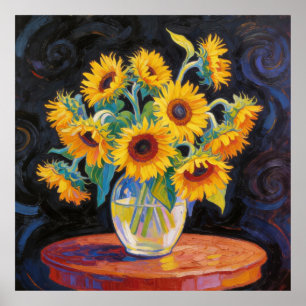 Póster Jarrón con girasoles según Van Gogh