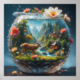 Póster Jarrón de cristal decorativo con escena forestal