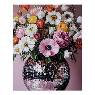 Póster Jarrón de disco con flores
