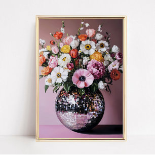 Póster Jarrón de disco con flores