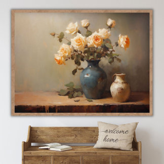 Póster Jarrón de flores bodegón pintura al óleo, cocina v
