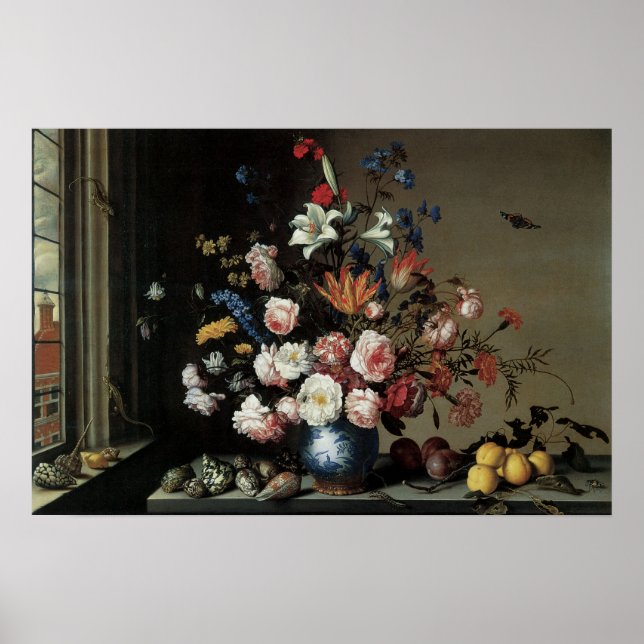 Póster Jarrón de flores junto a una ventana, Balthasar va (Frente)