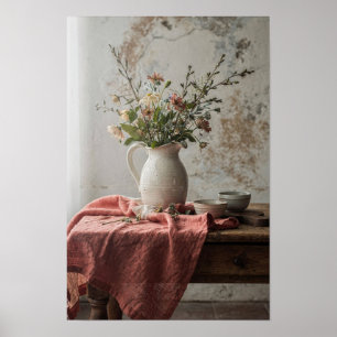 Póster Jarrón de flores silvestres y lienzo de coral vida