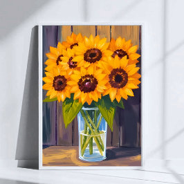 Póster Jarrón de girasoles | Aquarela de ramo de flores a