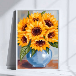 Póster Jarrón de girasoles Bouquet de flores de acuarela