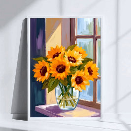 Póster Jarrón de girasoles | Bouquet floral amarillo acua