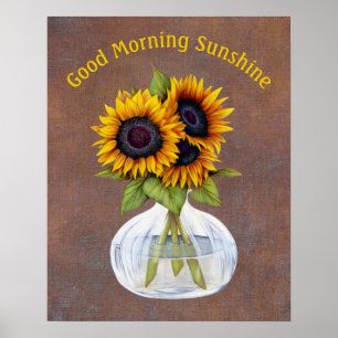 Póster Jarrón de Girasoles Buenos Días Sol Poster