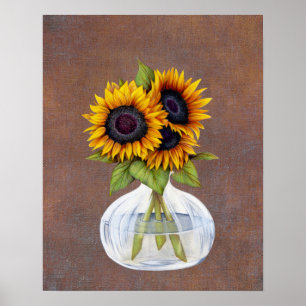 Póster Jarrón de girasoles en cartel marrón rústico