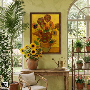 Póster Jarrón de Naturaleza Muerta con 15 Girasoles Vince