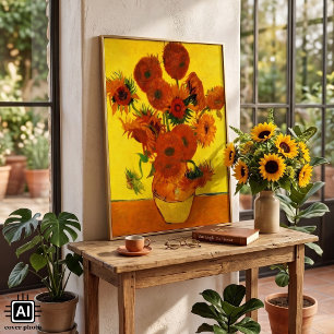 Póster Jarrón de naturaleza muerta con 15 girasoles Vince