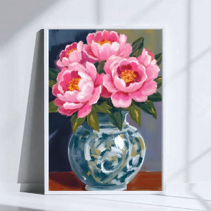 Póster Jarrón de peonía Acuarela de peonías de flores r