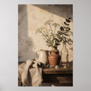 Póster Jarrón de terracota con tallos silvestres