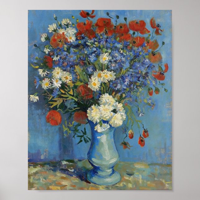 Póster Jarrón de Van Gogh con acianos y amapolas (Frente)