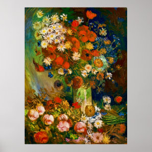 Póster Jarrón de Van Gogh con acianos y amapolas