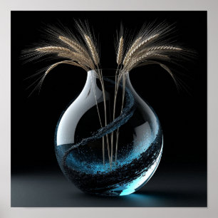 Póster Jarrón de Vidrio Elegante con Tallos de Trigo
