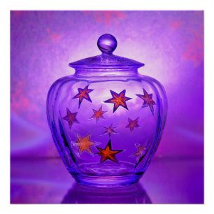 Póster Jarrón de vidrio transparente púrpura con estrella