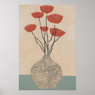 Póster Jarrón floral de terracota modernista de mediados 