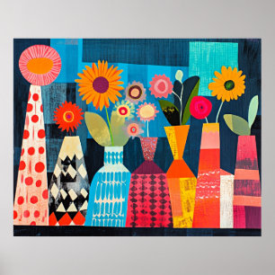 Póster Jarrón moderno abstracto de flores
