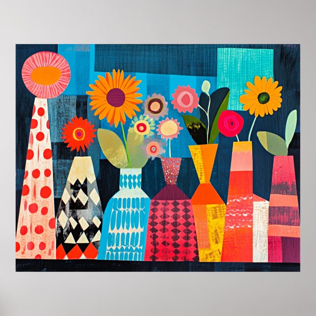 Póster Jarrón moderno abstracto de flores (Frente)