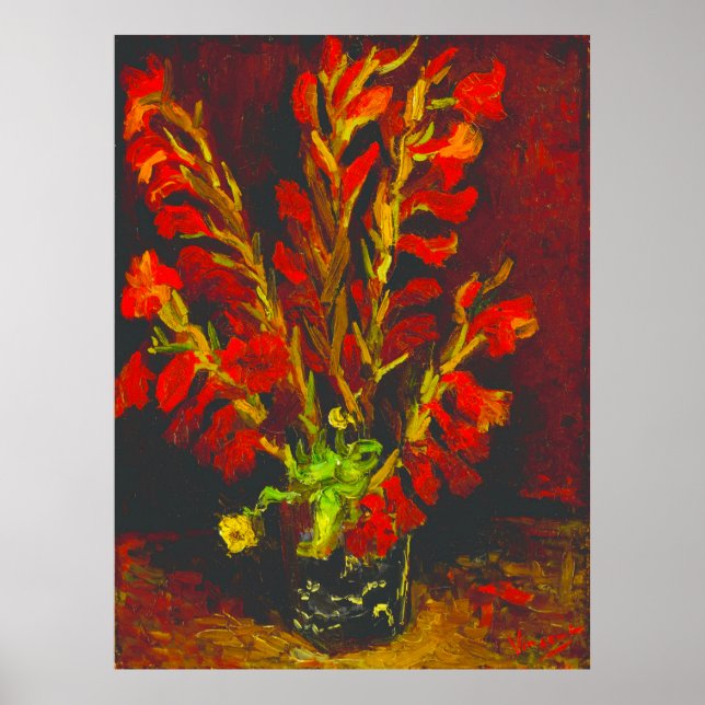 Póster Jarrón Van Gogh con gladiolos rojos (Frente)