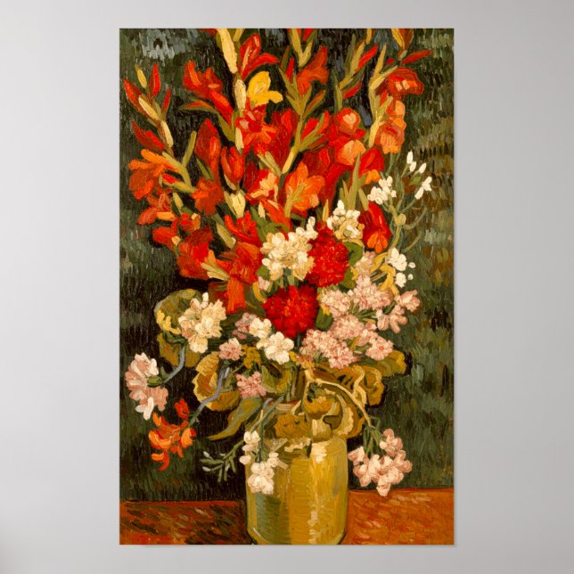 Póster Jarrón Van Gogh con gladiolos y claveles  (Frente)