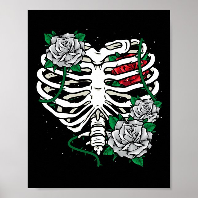 Póster Jaula de costillas con flores Mano de Esqueleto de (Frente)