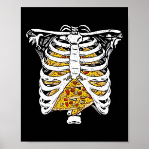 Póster Jaula de costillas de esqueleto con pizza Feliz Dí