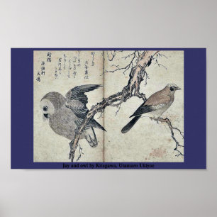 Póster Jay y búho por Kitagawa, Utamaro Ukiyoe