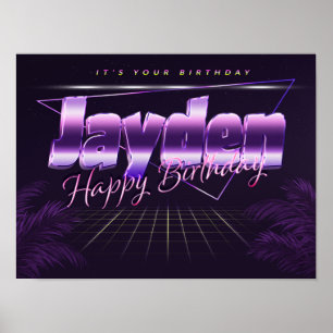 Póster Jayden Name Vorname lila retro Poster Geburtstag