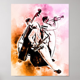 Póster JAZZ Band Musicians Unique Watercolor Music