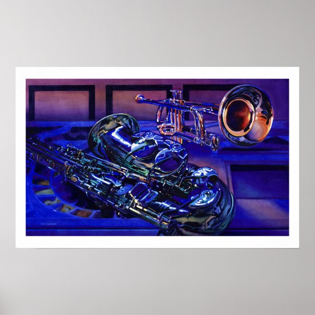 Póster "Jazz En Blues" Instrumentos Musicales Acuarela (Frente)
