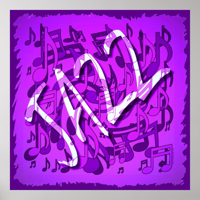 Póster Jazz Music Notes Violple Purple Musical Pattern Ar (Frente)