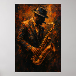 Póster Jazz Saxophonist — Warm Abstract Music Art